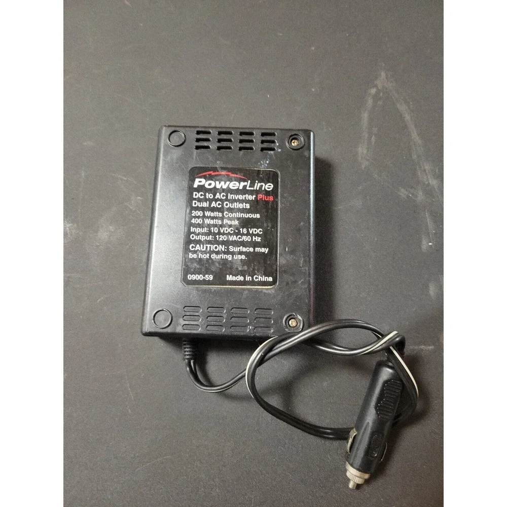 PowerLine Mobile AC Outlet 200W DC to AC Converter Box 0900-59
